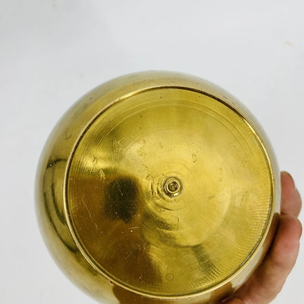 Vintage Brass Apple Bowl With Lid Trinket Stashbox Aged Patina Retro Home Decor